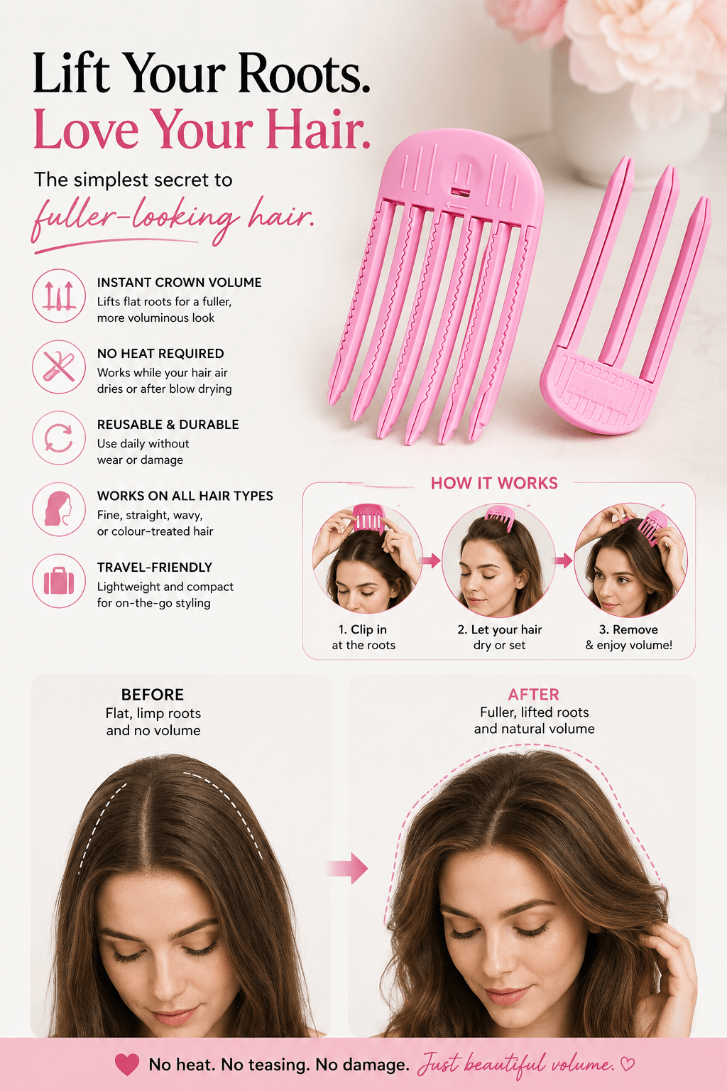 3D Root-Lift Volumizing Hair Clips - DenHive