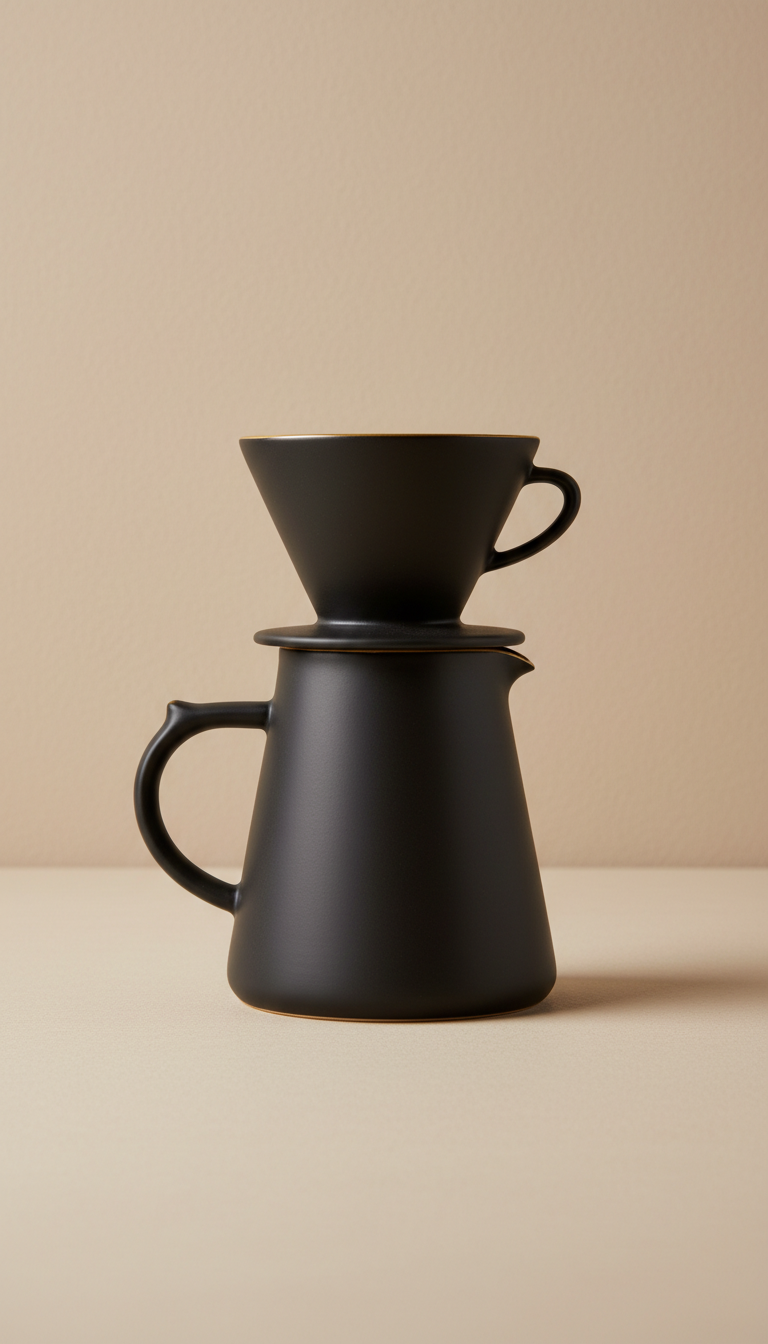 Sculptural matte black ceramic pour-over set