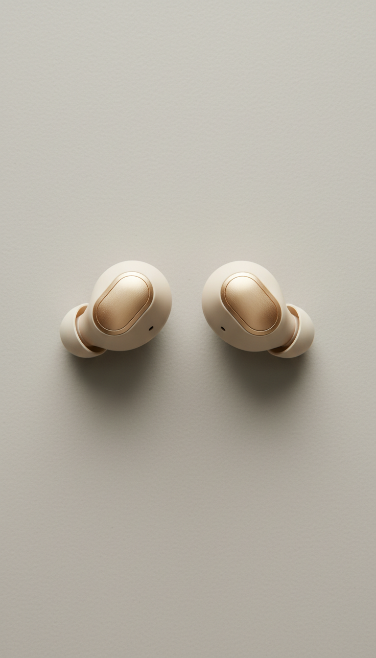 Minimalist oyster-toned wireless earbuds