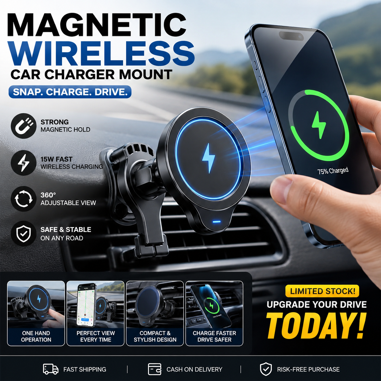 Magnetic Wireless Car Charger Mount