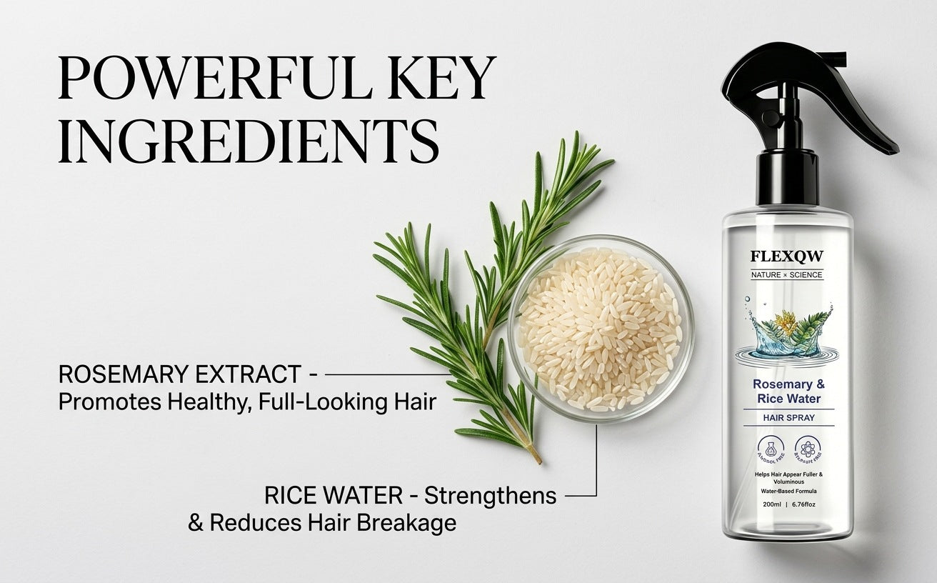 FLEXQW Rosemary & Rice Water Hair Spray – Strengthen, Volumize & Nourish