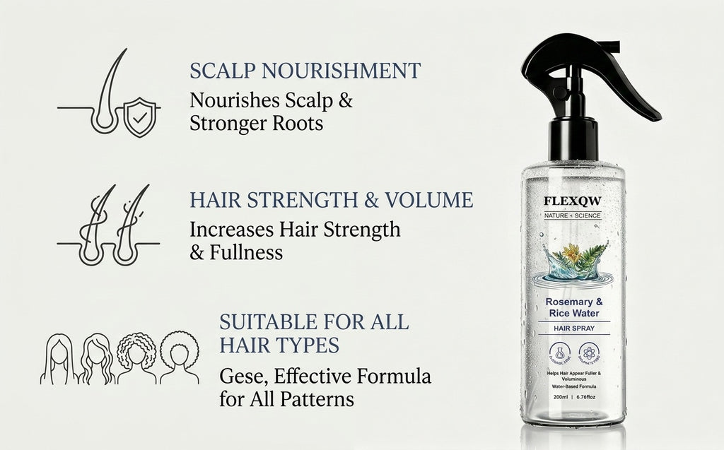 FLEXQW Rosemary & Rice Water Hair Spray – Strengthen, Volumize & Nourish