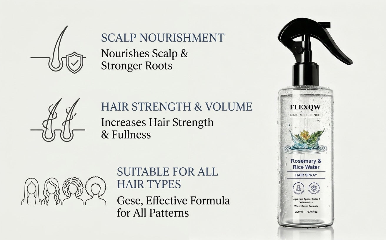 FLEXQW Rosemary & Rice Water Hair Spray – Strengthen, Volumize & Nourish