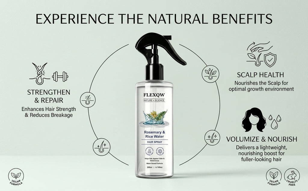 FLEXQW Rosemary & Rice Water Hair Spray – Strengthen, Volumize & Nourish