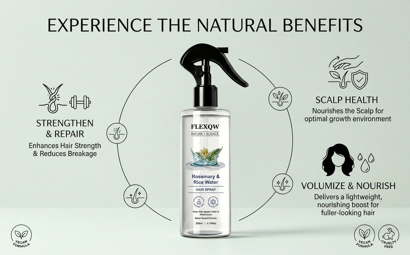 FLEXQW Rosemary & Rice Water Hair Spray – Strengthen, Volumize & Nourish