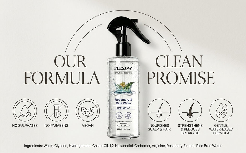 FLEXQW Rosemary & Rice Water Hair Spray – Strengthen, Volumize & Nourish