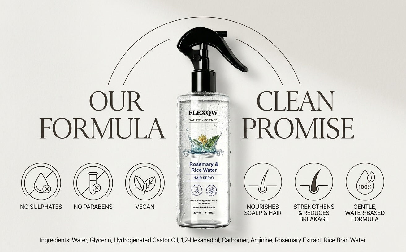 FLEXQW Rosemary & Rice Water Hair Spray – Strengthen, Volumize & Nourish