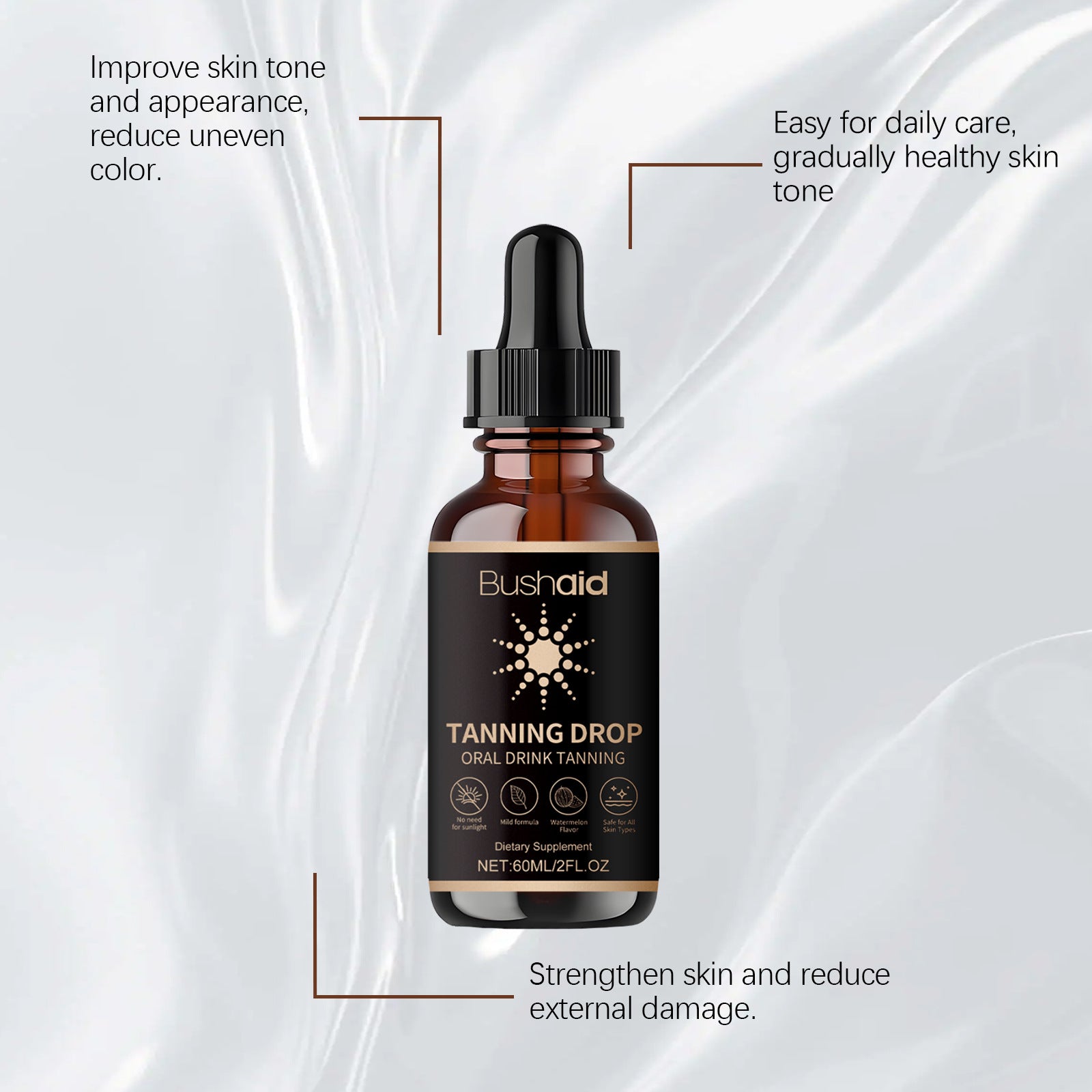 Bushaid Tanning Drop – Oral Drink Tanning Dietary Supplement | 60ml
